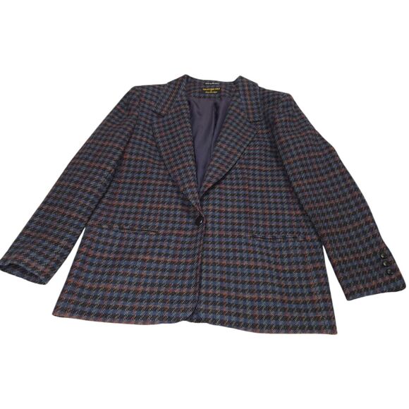 Collectible Gold Giorgio Sant Angelo Womens Size 14 Blazer Plaid Wool Blue Red - Picture 4 of 13